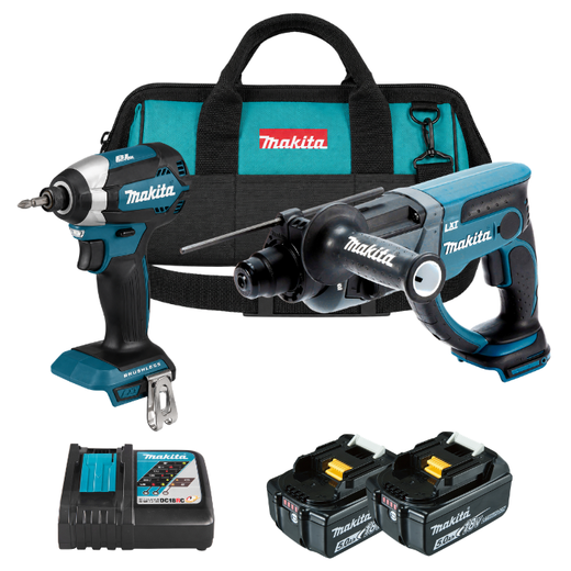 סט 2 כלים שתי סוללות ומטען מהיר בתיק makita MTB308