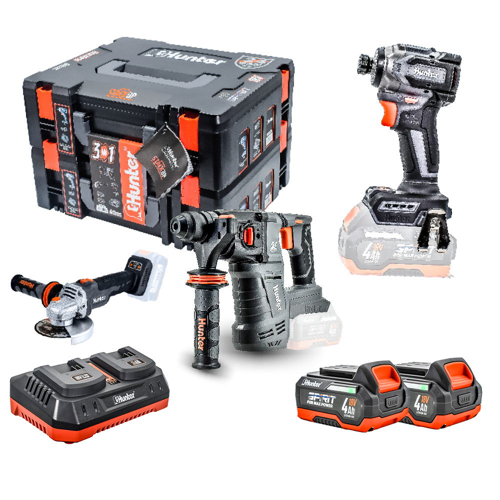 סט 3 כלים 18V סוללות 4Ah מטען כפול Hunter 102705-026
