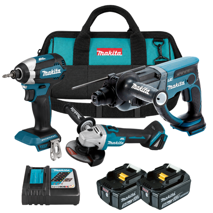 סט 3 כלים שתי סוללות ומטען מהיר בתיק Makita