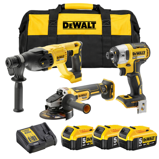 סט 3 כלים שלוש סוללות 5Ah ומטען ותיק DeWalt MTB333