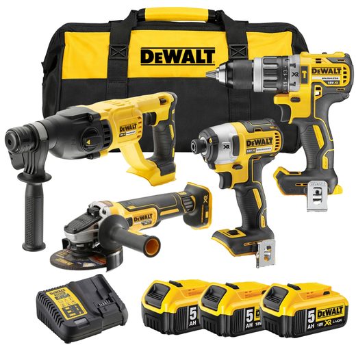 סט 4 כלים שלוש סוללות 5Ah ומטען ותיק DeWalt MTB274