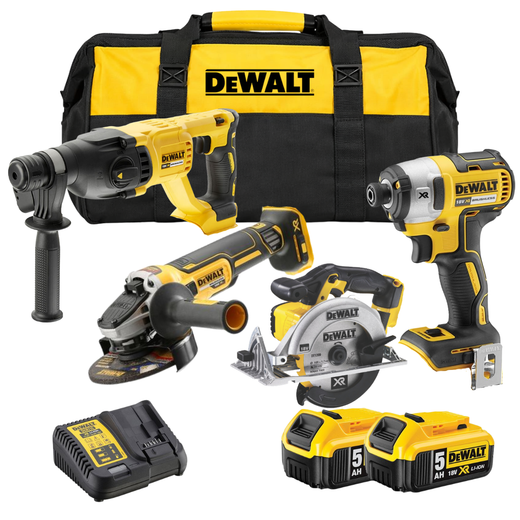 סט 4 כלים שתי סוללות 5Ah ומטען ותיק DeWalt MTB27