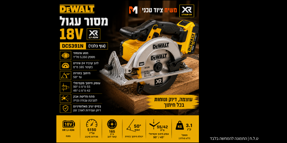 מסור עגול 20V סוללה 5AH ומטען DeWALT DCS391 - מבט נוסף 3