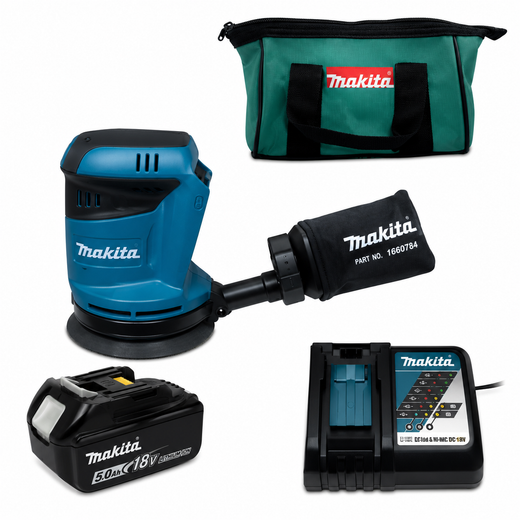 מלטשת אקצנטרית 5" 18V סוללה 5AH ומטען XOB01 makita XOB01-1-5