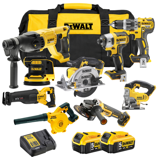 סט 9 כלים 18V שתי סוללות 5AH ומטען DeWalt MTB402
