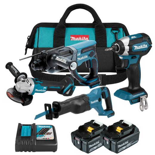 סט 4 כלים שתי סוללות ומטען מהיר בתיק makita MTB332