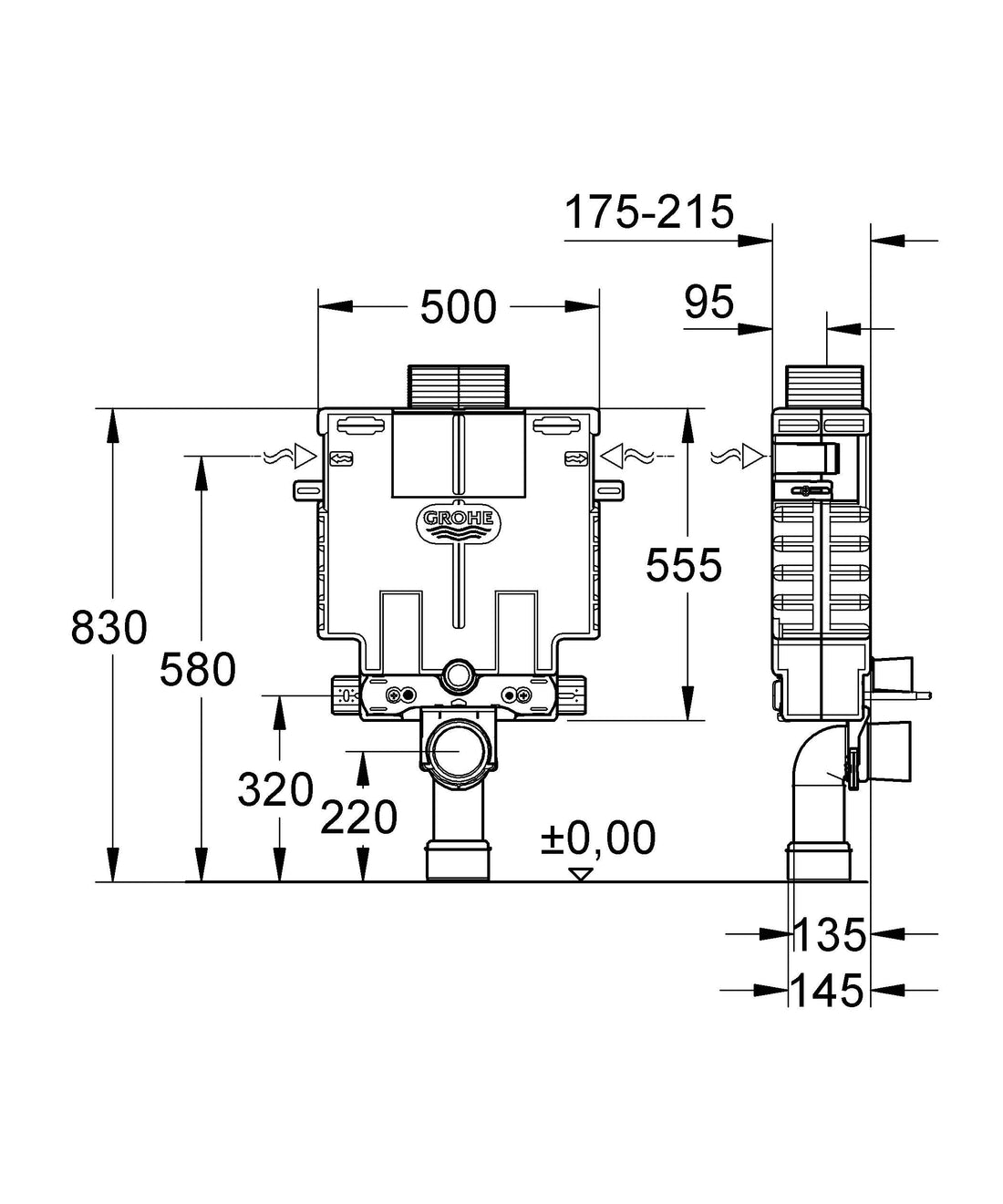 מיכל הדחה סמוי נמוך לקיר בלוקים Uniset גרואה GROHE - מבט נוסף 2