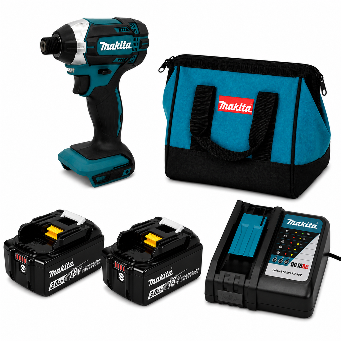 אימפקט 18V שתי סוללות 3AH ומטען Makita XDT11
