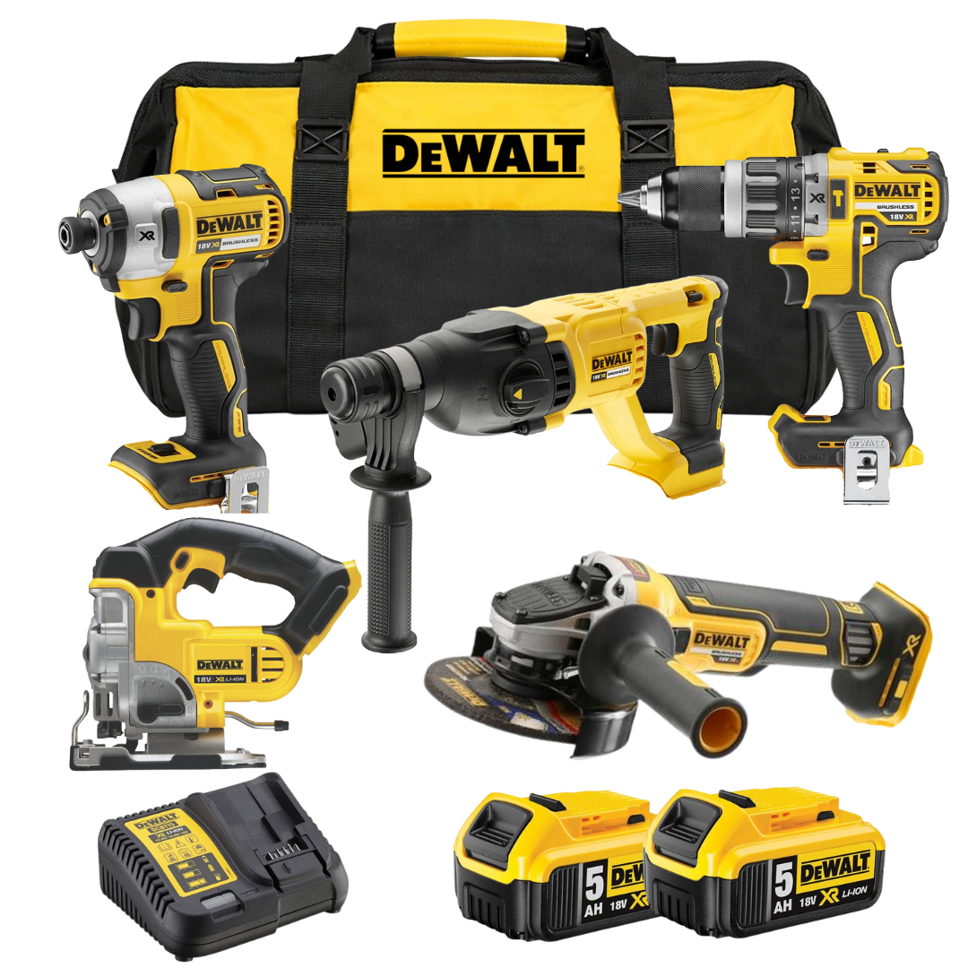 סט 5 כלים 18V שתי סוללות 5AH ומטען DeWALT