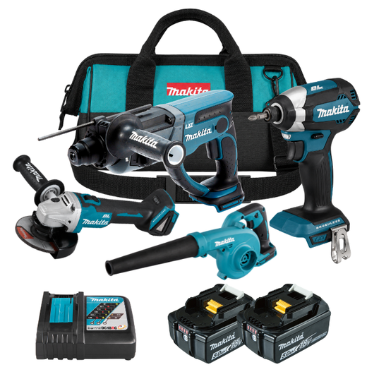 סט 4 כלים שתי סוללות ומטען מהיר בתיק makita MTB355