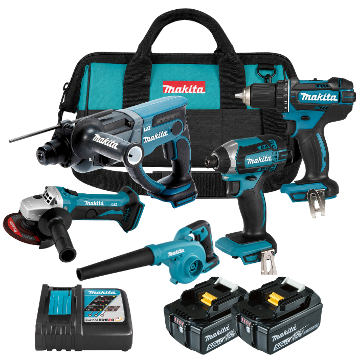 סט 5 כלים שתי סוללות ומטען מהיר Makita