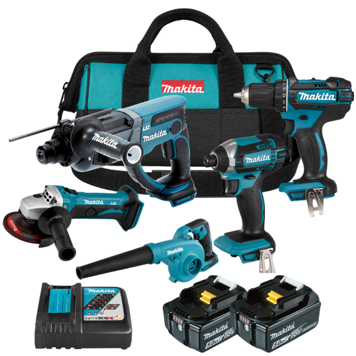 סט 5 כלים שתי סוללות ומטען מהיר makita MTB324