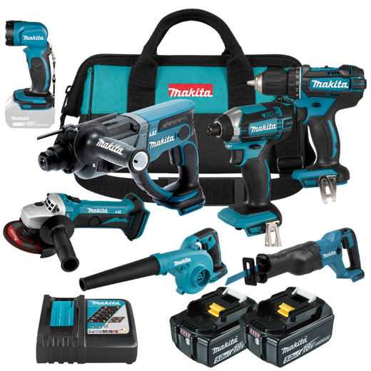 סט 7 כלי עבודה שתי סוללות ומטען בתיק makita MTB314