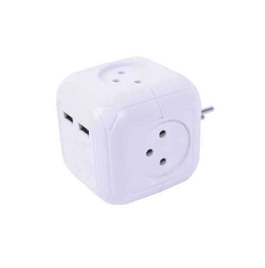 קובייה מפצל חשמל 4 שקעים ו-2 חיבורים USB SEMICOM SW-CUB4+2U