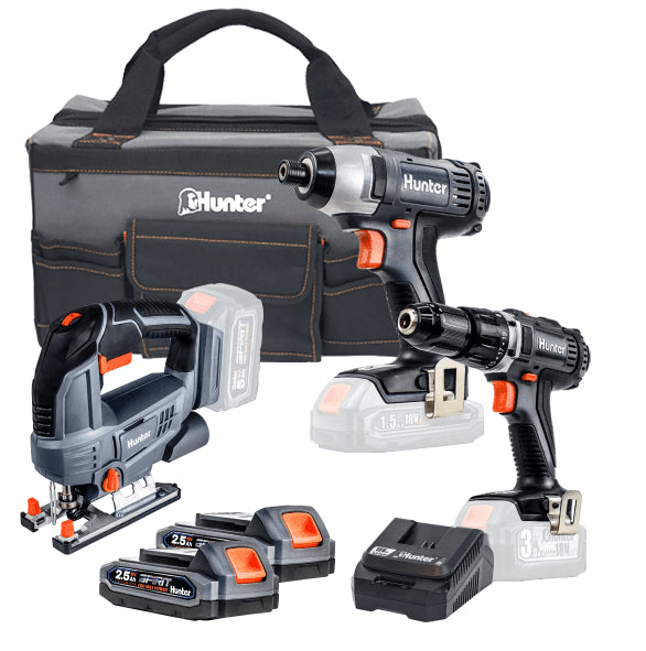 סט 3 כלים נטענים 18V+מטען+2 סוללות 2.5Ah+תיק Hunter