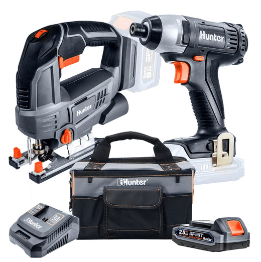 סט 2 כלים נטענים 18V עם סוללה 2.5Ah ומטען בתיק נשיאה Hunter 100313-029
