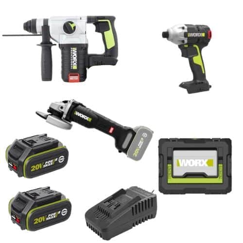 סט 3 כלים שתי סוללות 4Ah ומטען וארגז WORX 20V