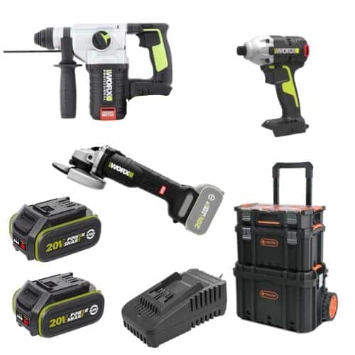סט 3 כלים שתי סוללות 4Ah ומטען וארגז קומות WORX 20V