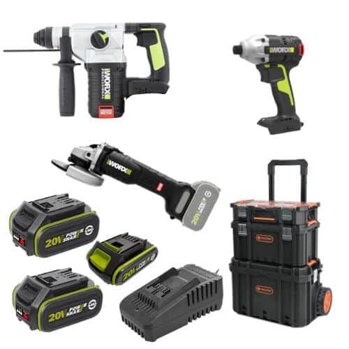 סט 3 כלים שתי סוללות 4Ah סוללה 2Ah מטען וארגז WORX 20V