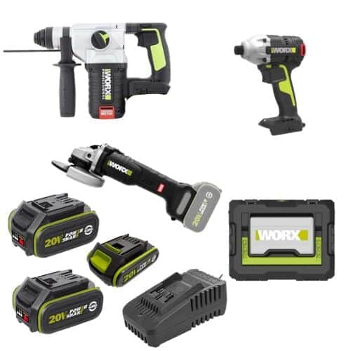 סט 3 כלים שתי סוללות 4Ah סוללה 2Ah מטען וארגז WORX 20V