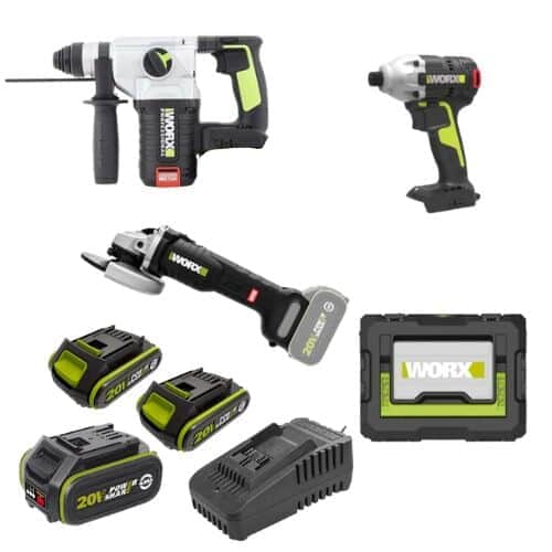 סט 3 כלים שתי סוללות 2Ah סוללה 4Ah מטען וארגז WORX 20V WORX MTB285