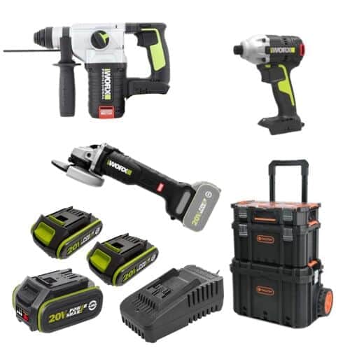 סט 3 כלים שתי סוללות 2Ah סוללה 4Ah מטען וארגז WORX 20V WORX MTB286
