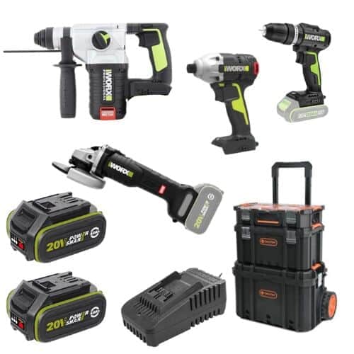 סט 4 כלים שתי סוללות 4Ah ומטען וארגז קומות WORX 20V WORX MTB291