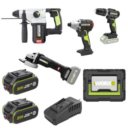 סט 4 כלים שתי סוללות 4Ah ומטען וארגז WORX 20V WORX MTB292