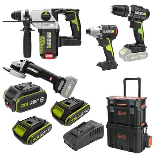 סט 4 כלים 3 סוללות ומטען בארגז טרולי WORX MTB294