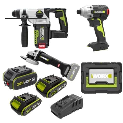 3 כלים שתי סוללות 2Ah + סוללה 4Ah ומטען וארגז WORX 20V