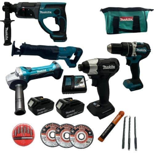 סט 5 כלים שתי סוללות ומטען מהיר בתיק makita MTB323