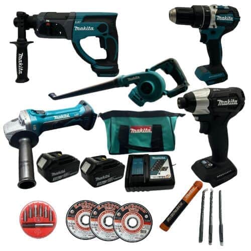 סט 5 כלים שתי סוללות ומטען מהיר בתיק makita MTB325