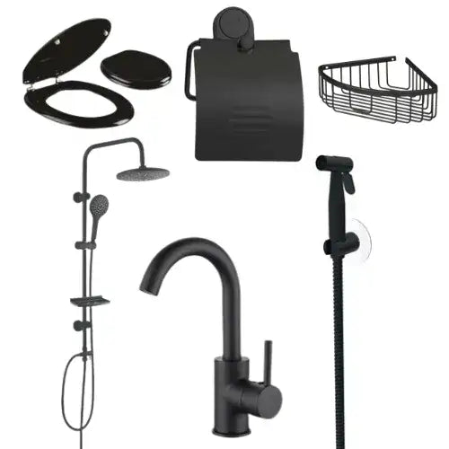מארז אביזרי מקלחת בצבע שחור Aquila MTB1007