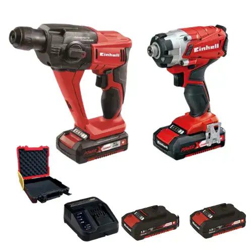סט אימפקט פטישון 18V + שתי סוללות 2HA ומטען במזוודה Einhell