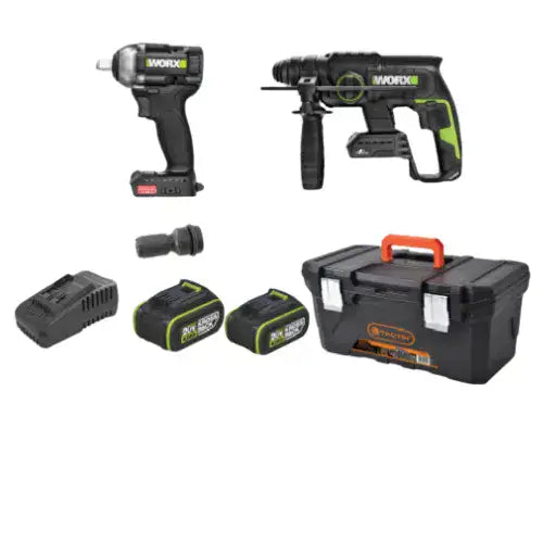 סט פטישון ומפתח רטיטה שתי סוללות 4HA מטען HTO247 WORX H.TO247-2-4