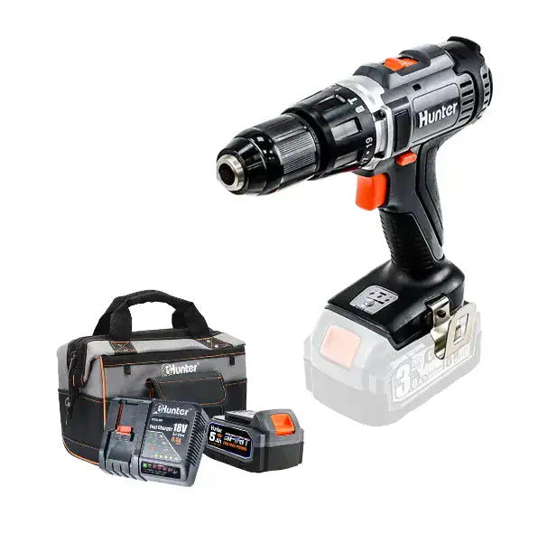 מברגה רוטטת/קודחת 18V - סוללה 5Ah מטען 6.5A תיק בד Hunter