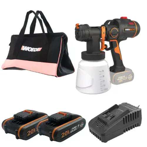 אקדח ריסוס צבע 20V שתי סוללות 2AH ומטען WX020.9 WORX WX020.9-2-2