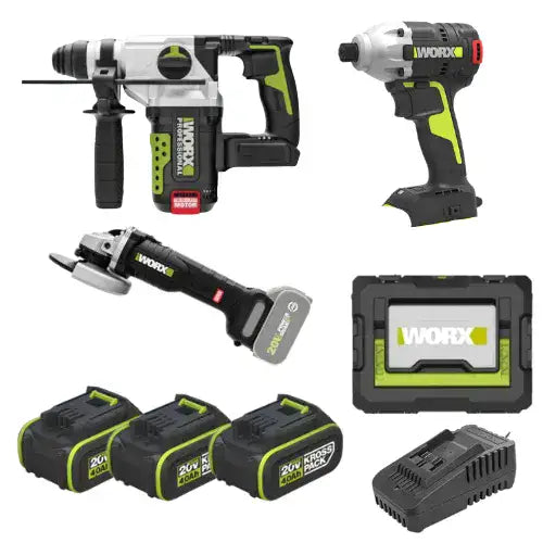 סט 3 כלים שלוש סוללות 4Ah ומטען בארגז/תיק WORX MTB368