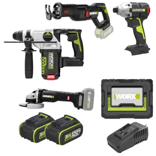 סט 4 כלים שתי סוללות 4Ah ומטען בארגז/תיק WORX MTB370