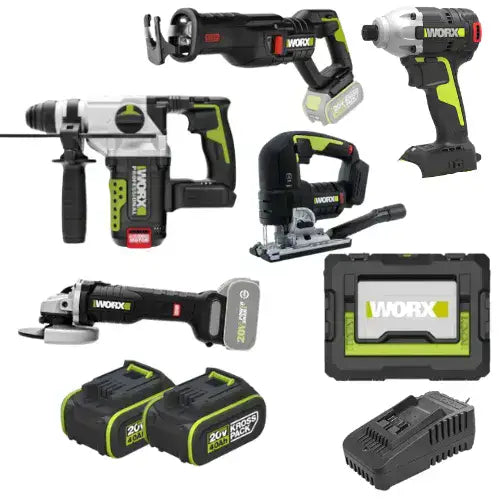 סט 5 כלים שתי סוללות 4Ah ומטען בארגז/תיק WORX MTB372