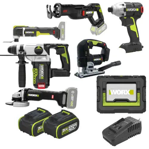 סט 6 כלים שתי סוללות 4Ah ומטען בארגז/תיק WORX