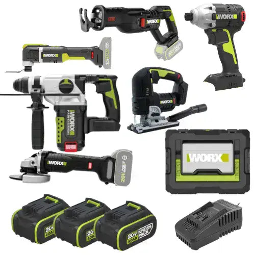 סט 6 כלים שלוש סוללות 4Ah ומטען בארגז/תיק WORX