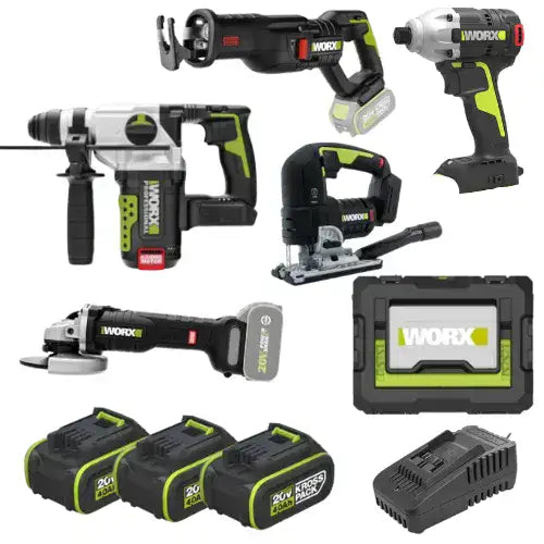 סט 5 כלים שלוש סוללות 4Ah ומטען בארגז/תיק WORX MTB361