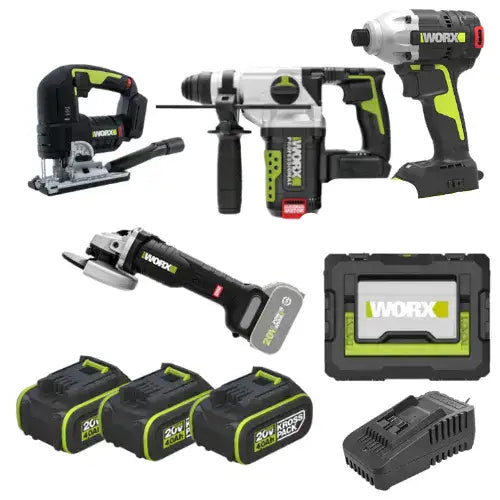סט 4 כלים שלוש סוללות 4Ah ומטען בארגז/תיק WORX MTB362