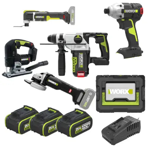 סט 5 כלים שלוש סוללות 4Ah ומטען בארגז/תיק WORX MTB363