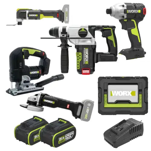 סט 5 כלים שתי סוללות 4Ah ומטען בארגז/תיק WORX MTB364