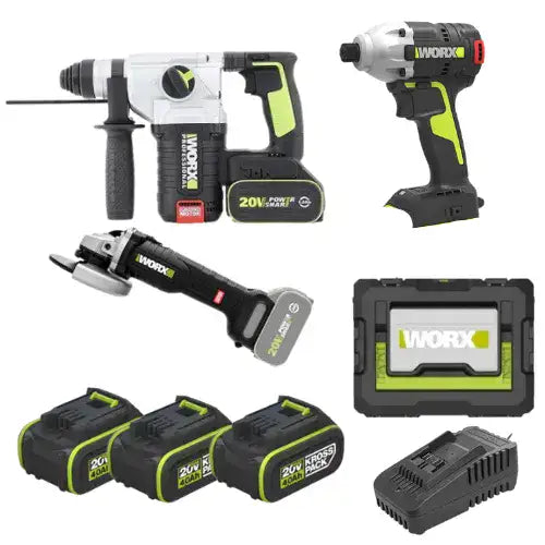 סט 3 כלים שלוש סוללות 4Ah ומטען בארגז/תיק WORX