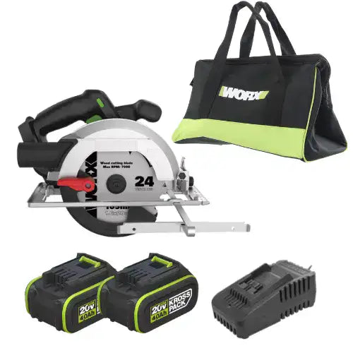 מסור עגול 20V שתי סוללות 4AH ומטען WORX WU536