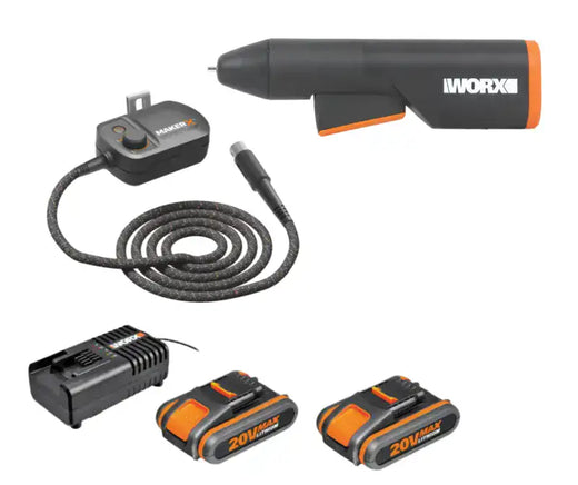 אקדח דבק חם קטן 20V שתי סוללות 2AH ומטען WX746.9 WORX WX746.9+WA7161-2-2