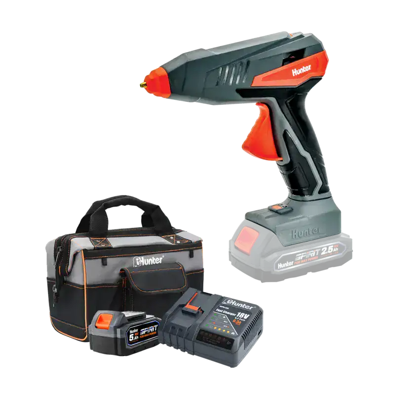 אקדח דבק חם נטען 18V 100W תיק מטען סוללה 5Ah האנטר HUNTER